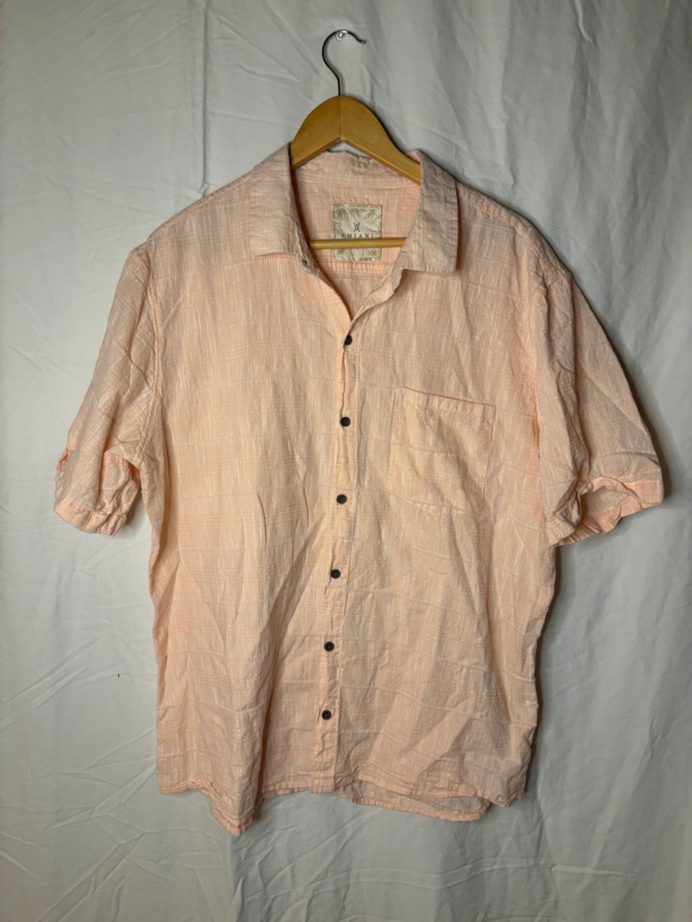 Armani Men’s Cotton casual short sleeve button up in coral
